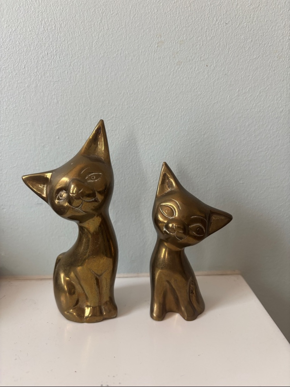 Set of 2 Vintage Solid Brass Cats - MCM